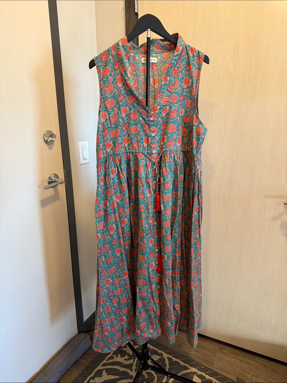 NATURAL LIFE Teal Midi Dress with Coral Floral Print